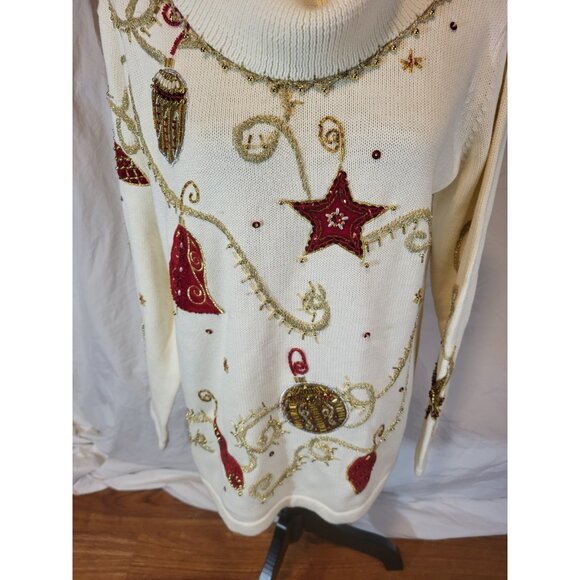 Theme Works by KiKiT Women's Cream Ugly Christmas Sweater Cowl Neck Sweater M - Picture 4 of 7
